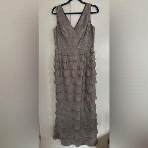 Adrianna Papell Metallic Gray Tiered Maxi Dress